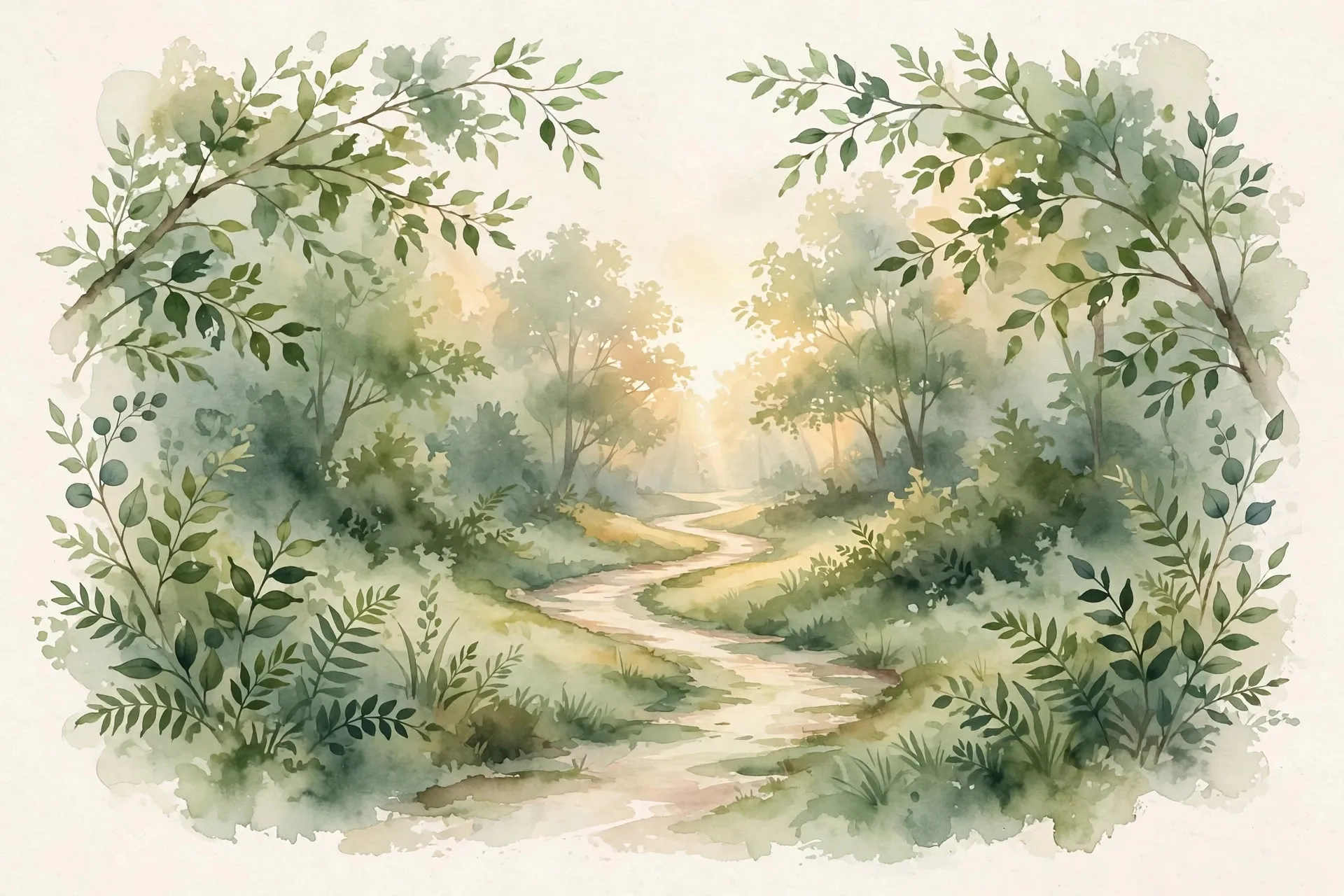 Watercolor illustration of a calm landscape for trauma therapy