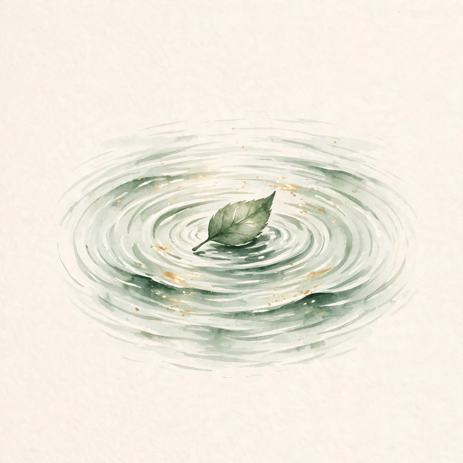 Watercolor icon of a leaf on calm water