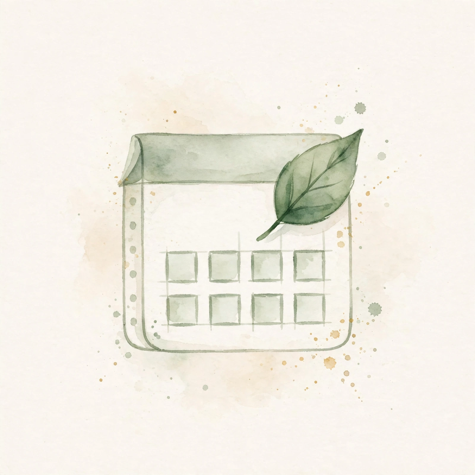Watercolor icon of a calendar with a leaf